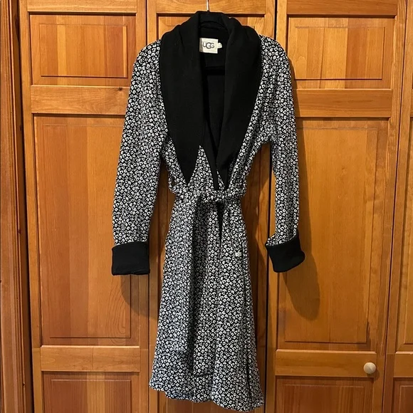 UGG DUFFIELD II BLACK GREY MICRO LEOPARD ROBE - WOMEN'S - Picture 3 of 7